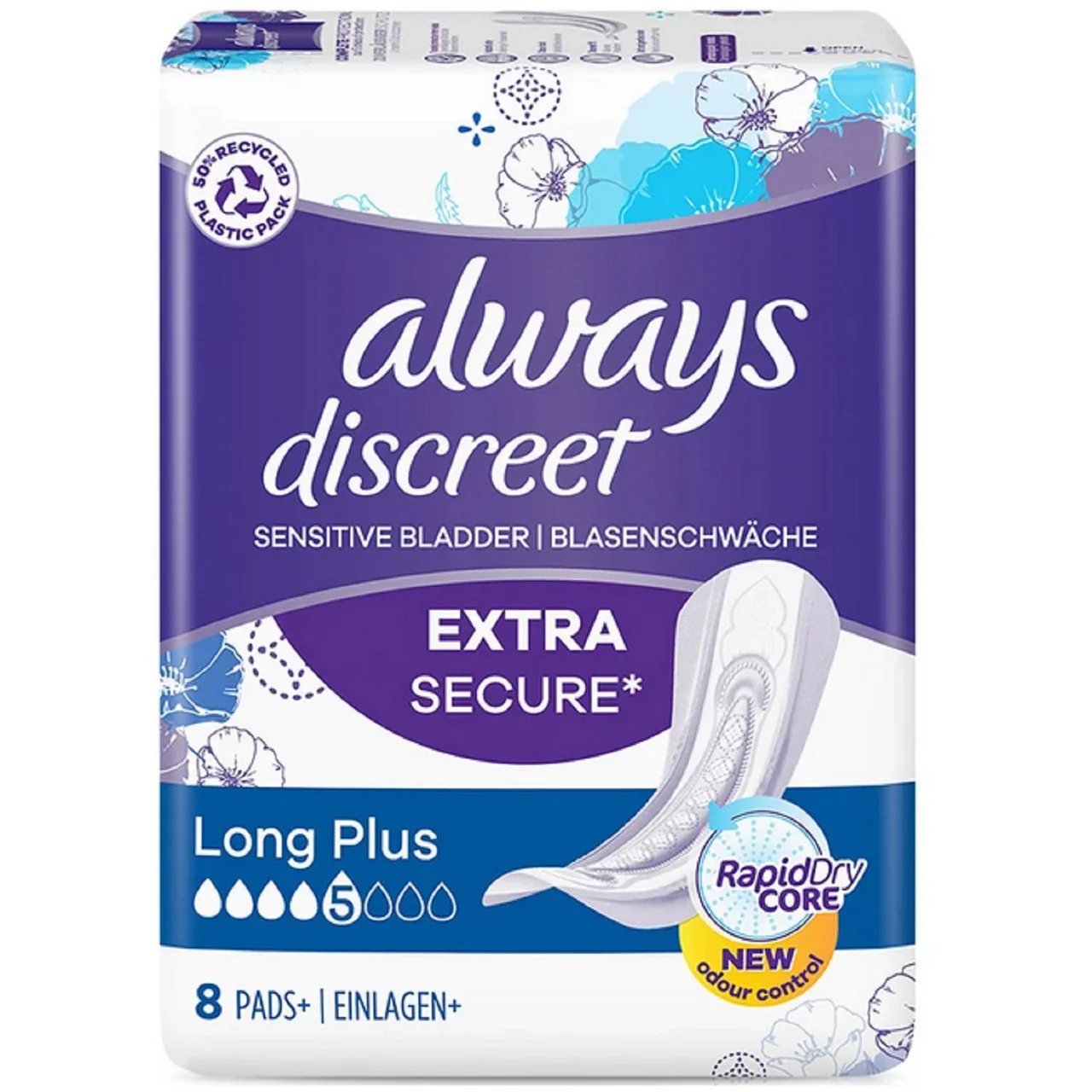 Always Discreet Incontinence Pads Women Long Plus 8 Pads