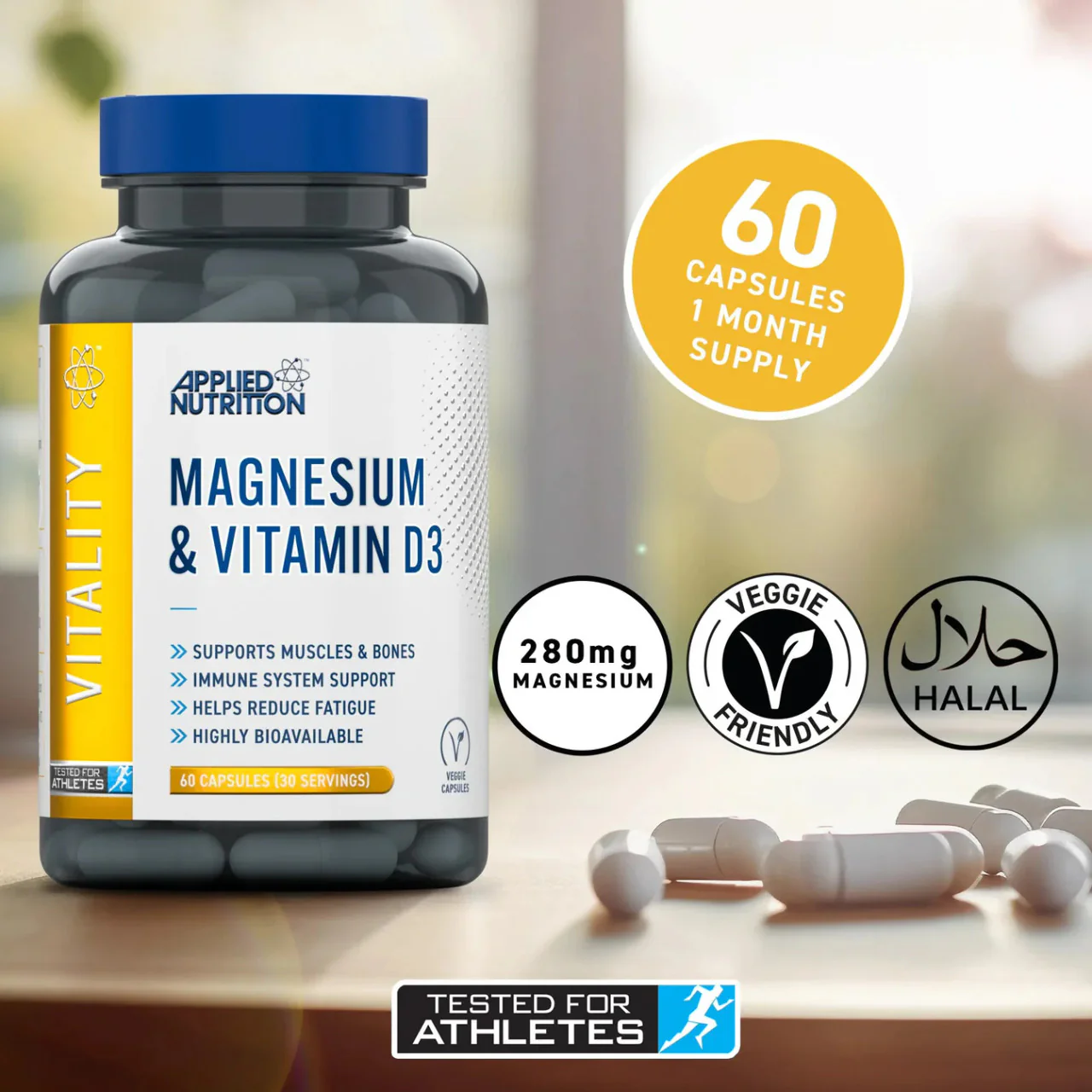 Applied Nutrition Vitality Magnesium + Vitamin D3 60 Capsules - Image 5