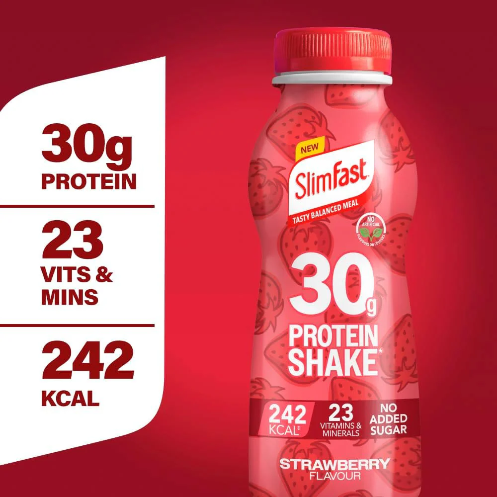 SlimFast 30g Strawberry Ready to drink Shake 4x325ml - Image 2
